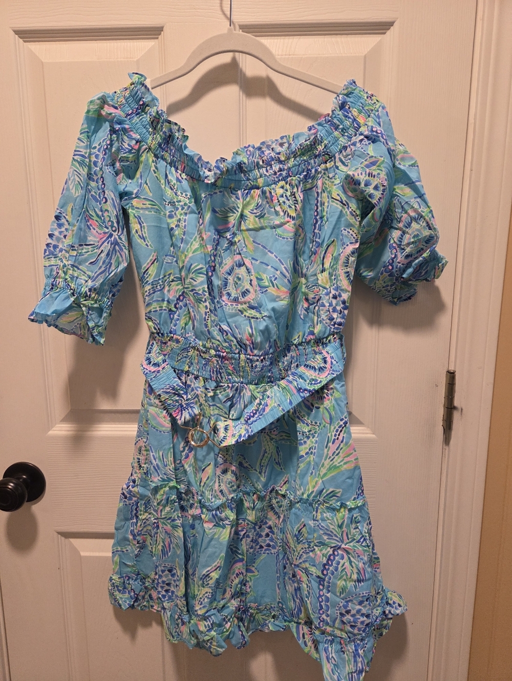 Lilly Pulitzer Louisa off-the-shoulder dress Bermuda Blue Turtle Season Large